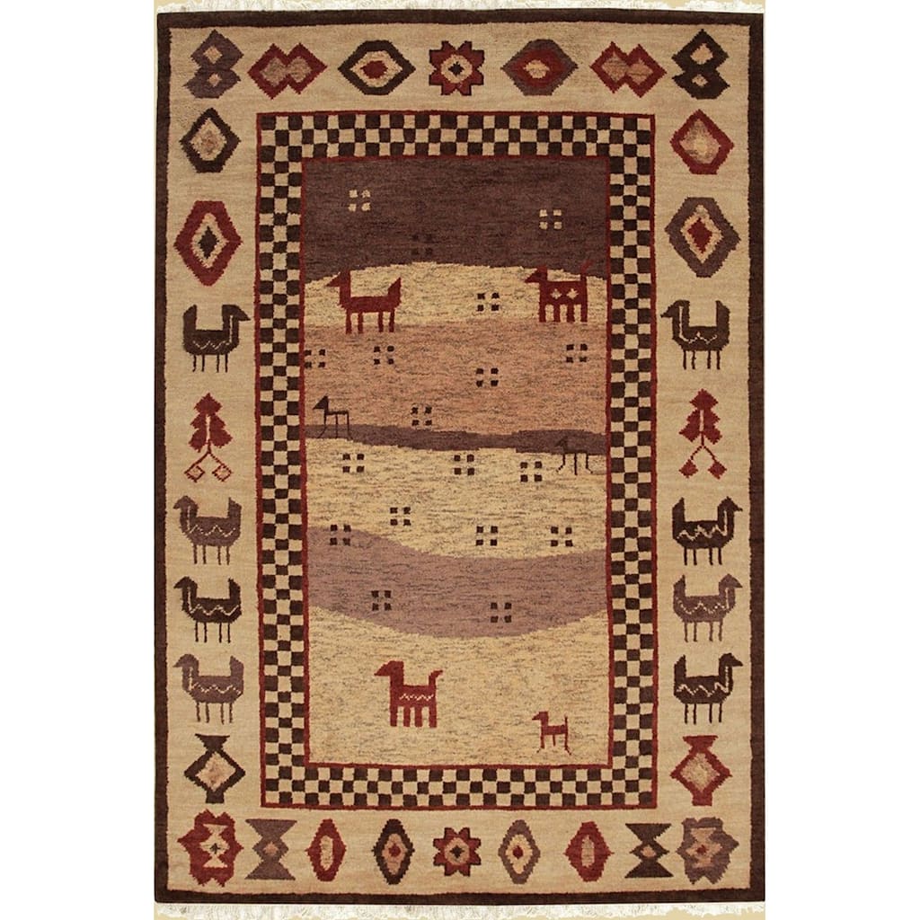 Hand-knotted Wool Beige Traditional Modern Modern Knot Rug - 6' x 9'