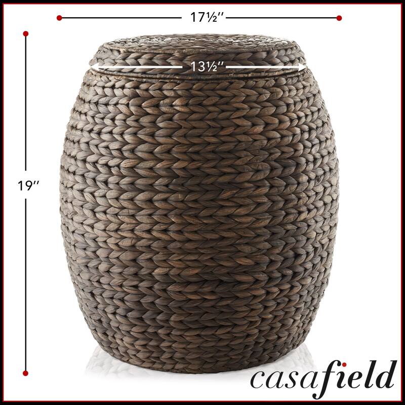 Round Water Hyacinth Storage BasketHamper with Lid