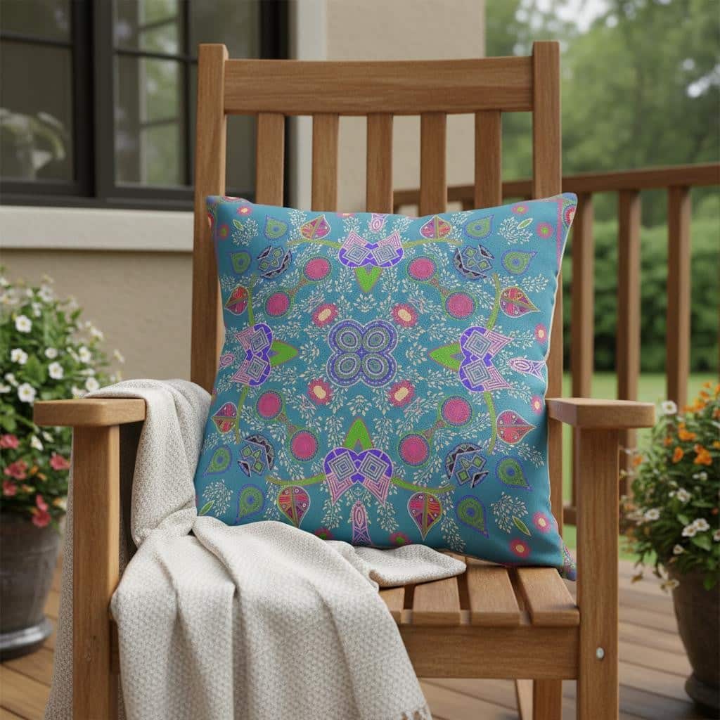 HomeRoots 18" x 18" Blue and Green Blown Seam Paisley Indoor Outdoor Throw Pillow - 18.00' X '5.00' X '18.00
