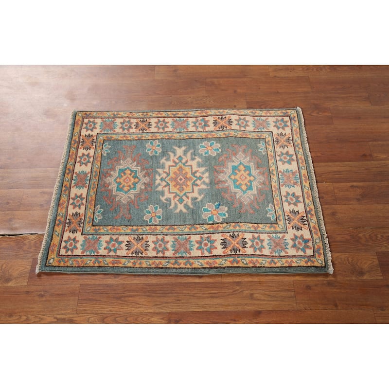 Geometric Kazak Accent Rug Hand-Knotted Wool Carpet - 2'1"x 2'10"