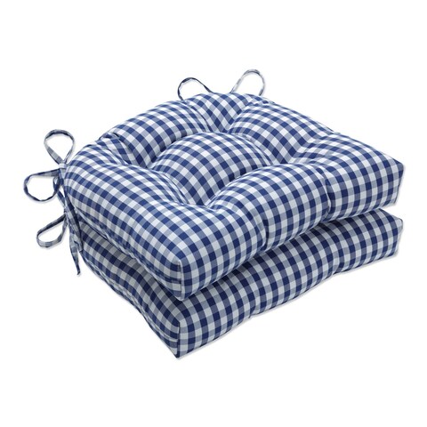 Pillow Perfect Outdoor Dawson Lapis Reversible Chair Pad (Set of 2) - 15.5 X 16 X 4