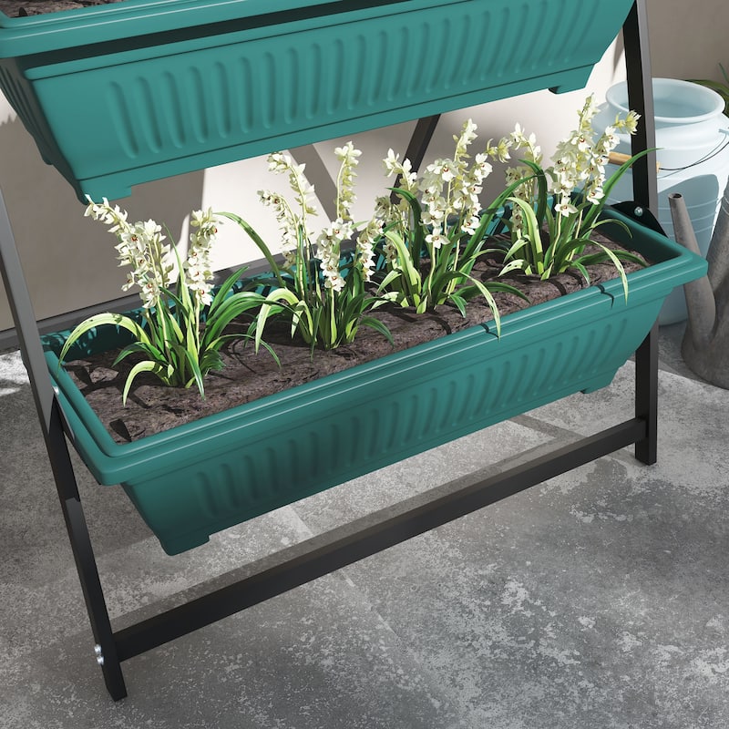 Outsunny Raised Garden Bed, 4 Tier Vertical Garden Planter Set for Indoor or Outdoor, 4 Outdoor Planter Boxes with Stand