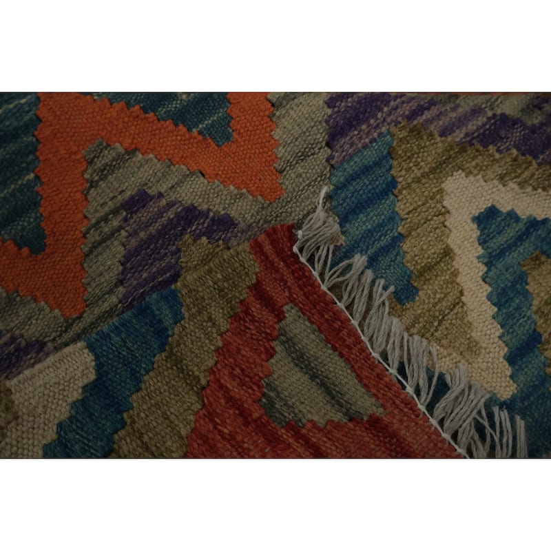 Hand Woven Oriental 100% Wool Carpet Southwestern Geometric Multi-Colored Kilim Area Rug - 5' 0'' X 3' 5''