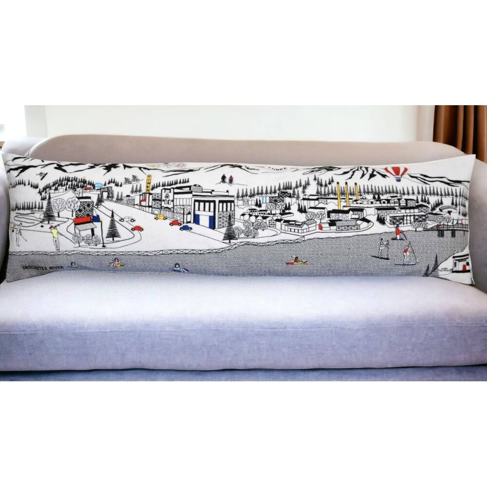 HomeRoots 14" X 45" Cream Lumbar Bend Hometown Pride Wool Throw Pillow with Embroidery