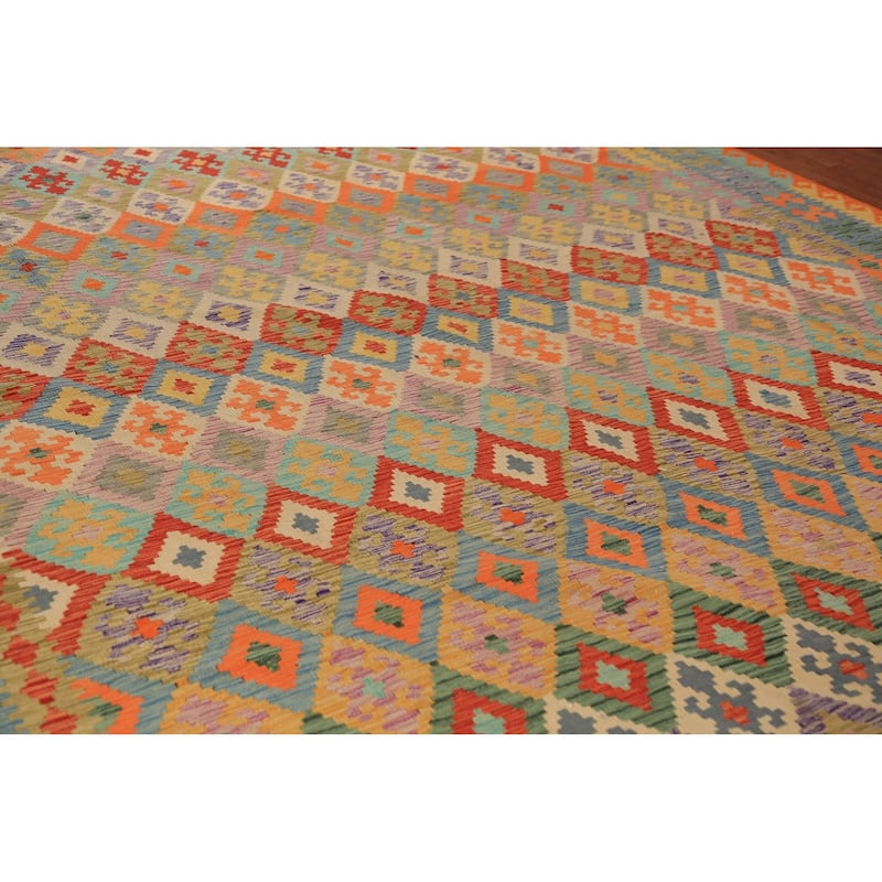 South Western Style Kilim Large Rug Flatweave Oriental Wool Carpet - 10'3"x 16'2"