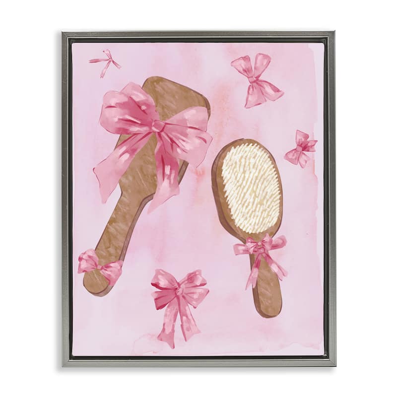 Stupell Lovely Pink Hairbrushes Framed Floater Canvas Wall Art Design By Ziwei Li - 25 x 31 - Grey