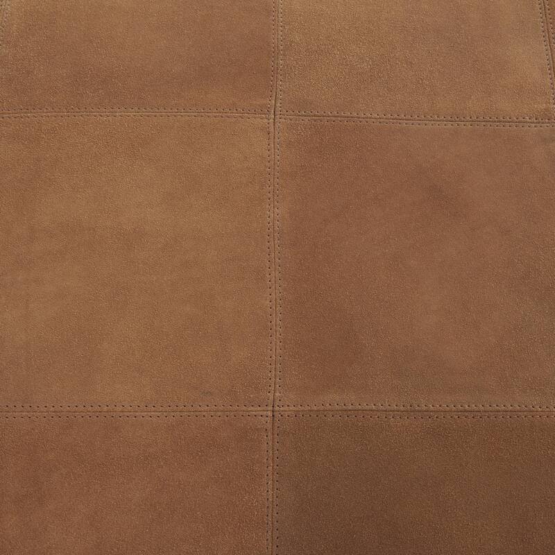 Leather Low Profile Square Pouf with Patchwork Design - Brown, Gray or Dark Brown- Roche River Decor