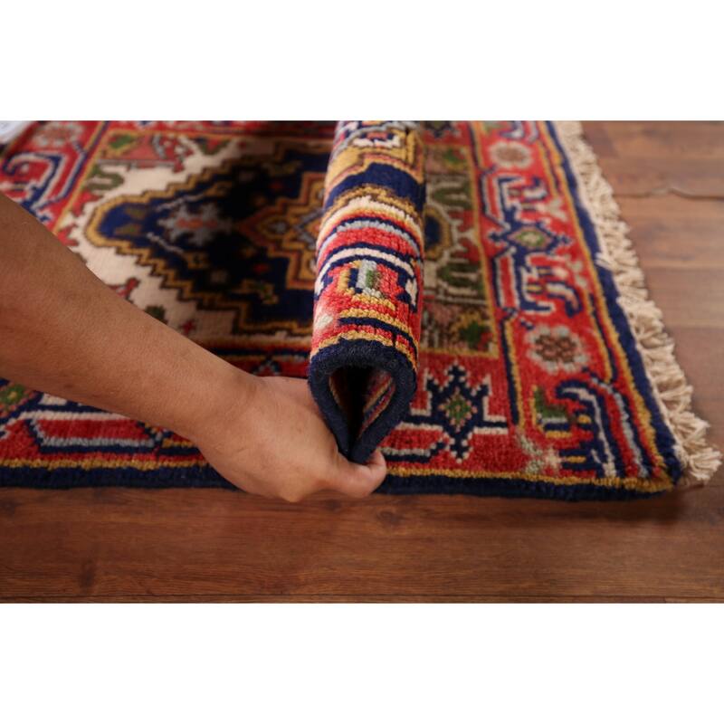 Navy Blue Heriz Serapi Accent Rug Handmade Traditional Wool Carpet - 2'0" x 3'0"