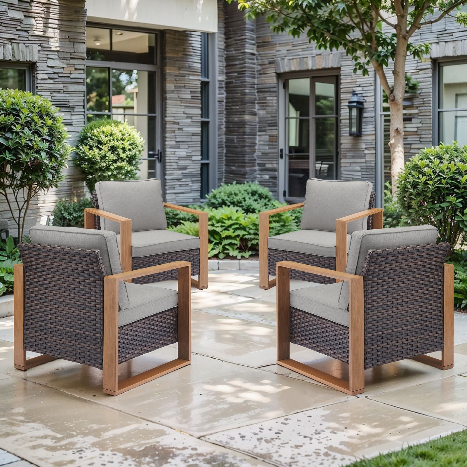 Pocassy 4 Pieces Outdoor Patio Chairs Club Chair Set
