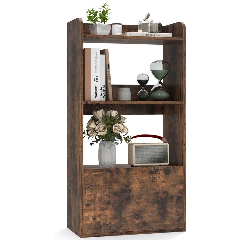 Gymax 2PCS Bookcase w/ Drawer 3-Tier Open Shelf Anti-Toppling Kits for