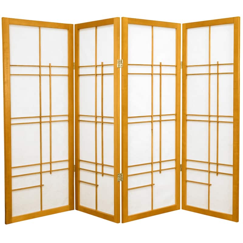 Handmade 4' Wood and Rice Paper Eudes Shoji Screen - 48 x 70 - 4 Panel Honey