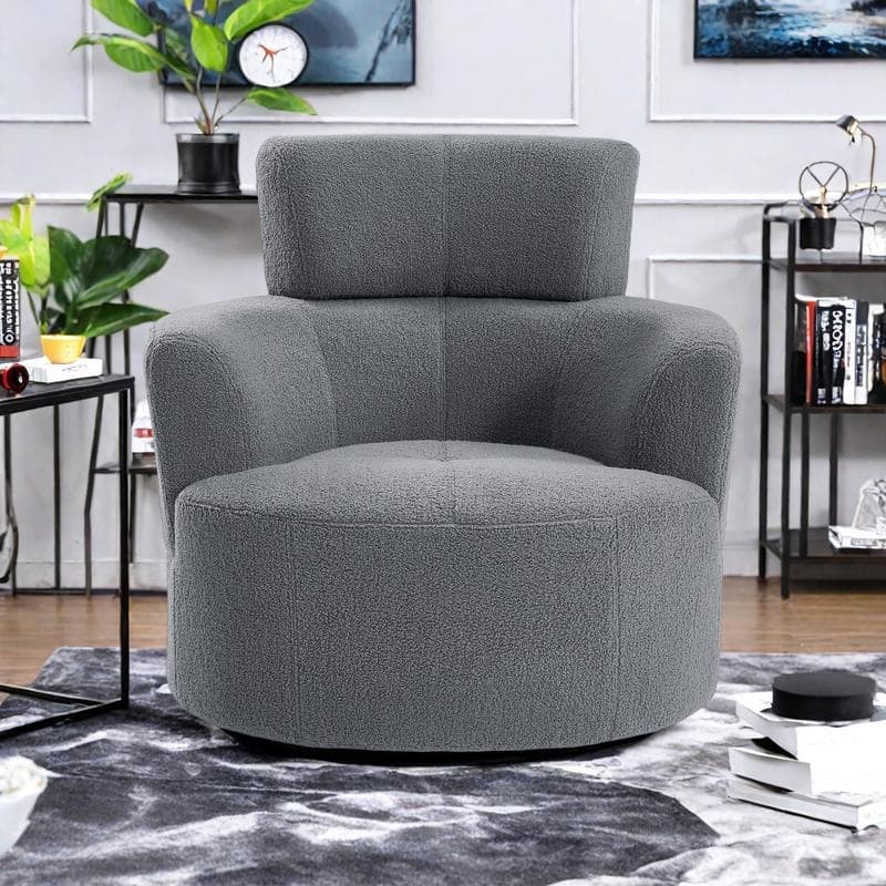 Polyester Barrel Swivel Chair with 360° Rotation, and Adjustable Headrest & Berber Fleece Upholstery - 320lb Capacity