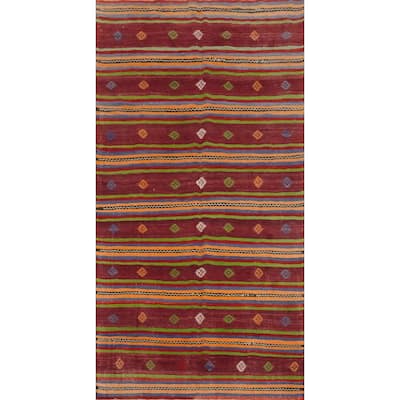 Hand Woven Oriental 100% Wool Carpet Southwestern Tribal Red Kilim Area Rug - 9' 11'' X 5' 4''