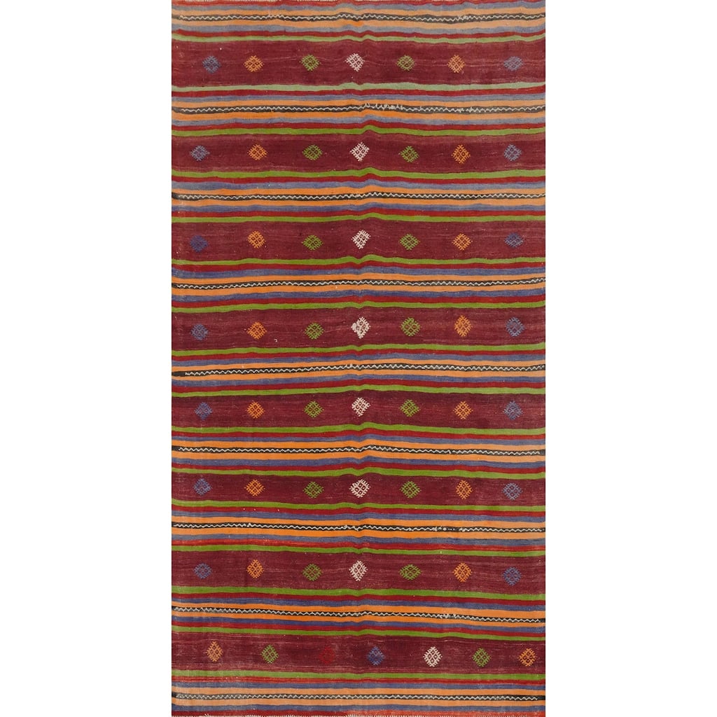 Hand Woven Oriental 100% Wool Carpet Southwestern Tribal Red Kilim Area Rug - 9' 11'' X 5' 4''