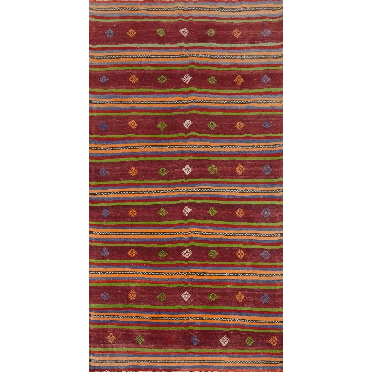 Hand Woven Oriental 100% Wool Carpet Southwestern Tribal Red Kilim Area Rug - 9' 11'' X 5' 4''