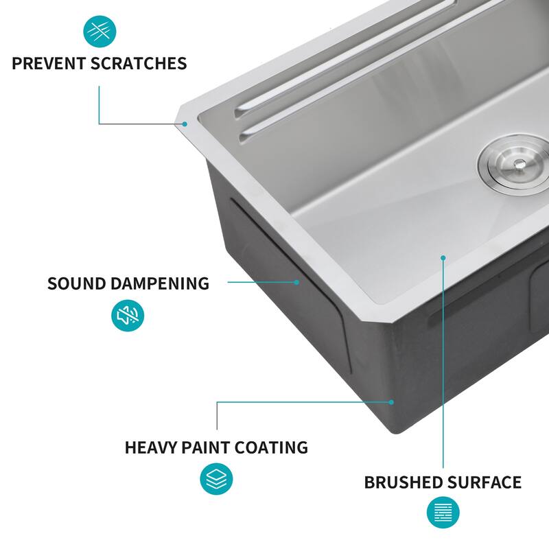 33" Undermount 16 Gauge Single Bowl Stainless Steel Kitchen Sink - 33'' x 16.72'' x 10''