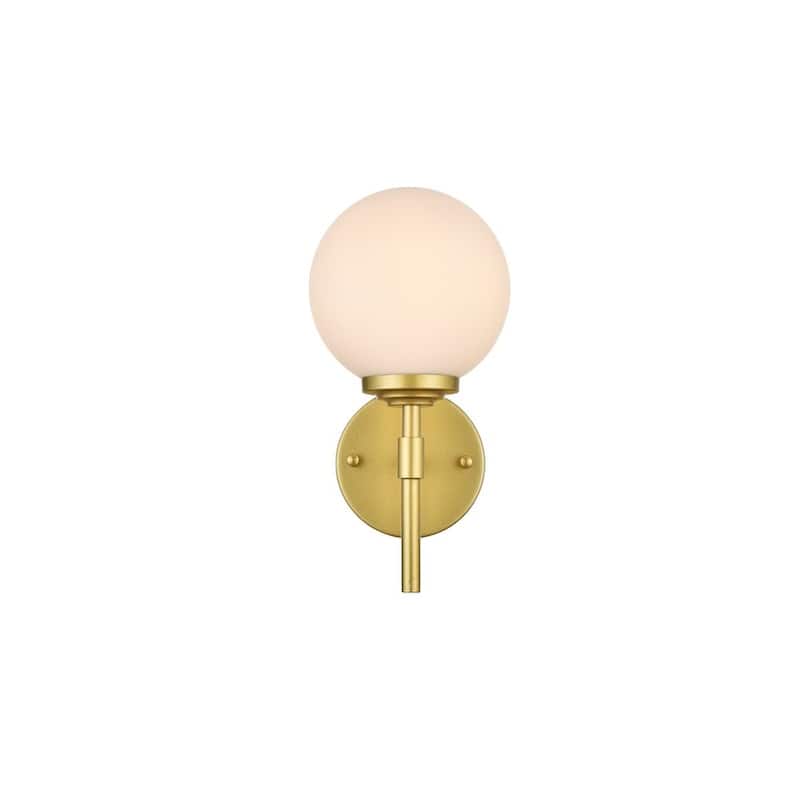 Ash 1 Light Black and Frosted White Bath Sconce - Brass - 6