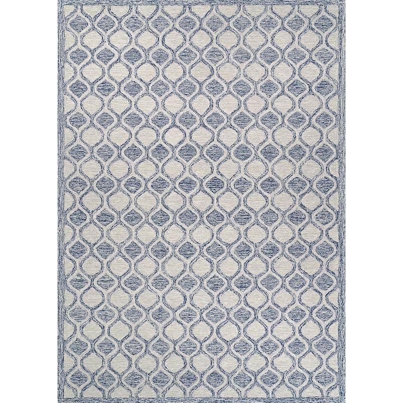 Handmade Terasia Geometric Sea Wool Area Rug - 8' x 10' - Indigo Blue