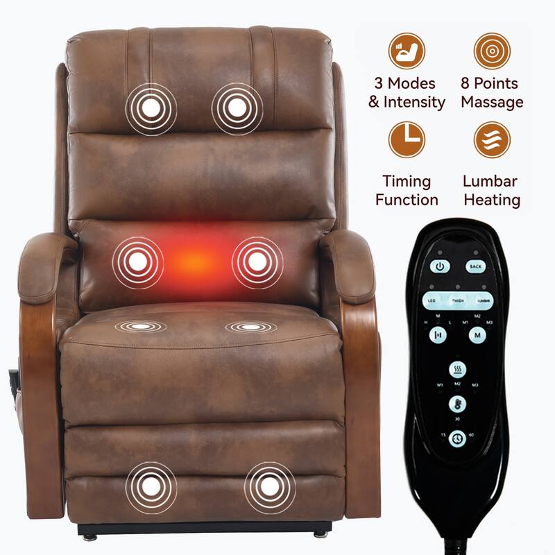 Roomfitters Dual Motor Power Lift Recliner, Infinite Position Massage Chair with Solid Wood Armrests, Chenille