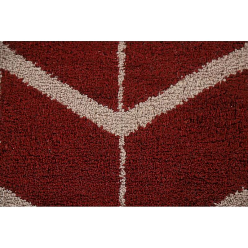 Hand Knotted Oriental 100% Wool Carpet Modern Chevron Red Gabbeh Area Rug - 7' 11'' X 5' 3''
