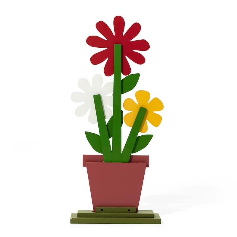 Glitzhome 30"H Wooden Trio Flowers "Welcome" Sign Porch Decor