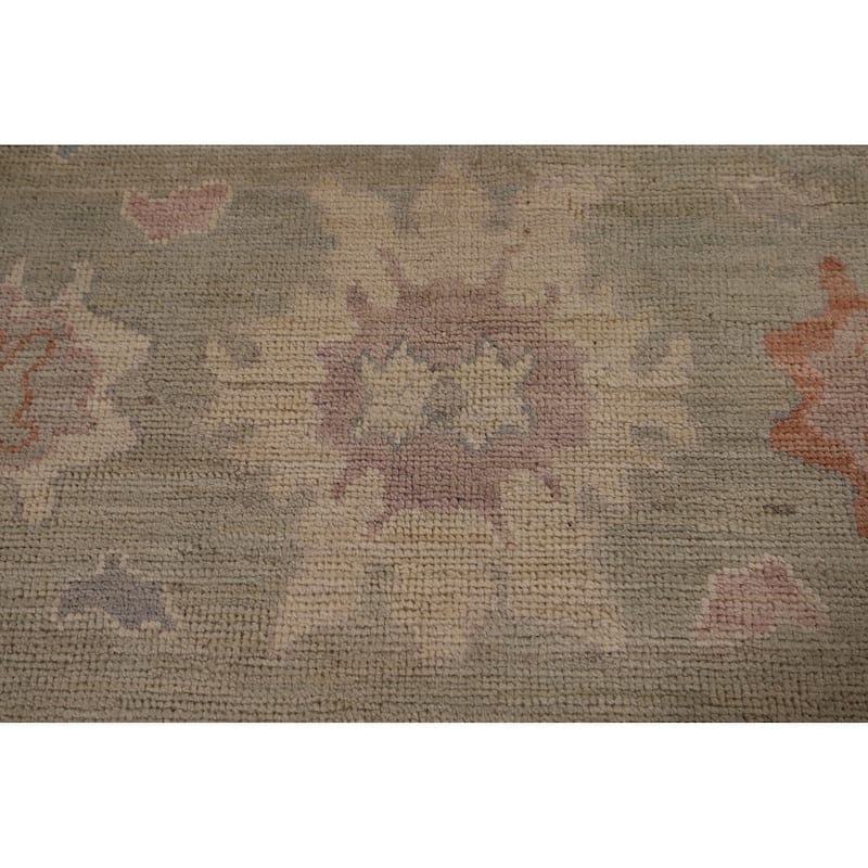 Green Floral Oushak Vegetable Dye Area Rug Handmade Wool Carpet - 8'2" x 9'9"
