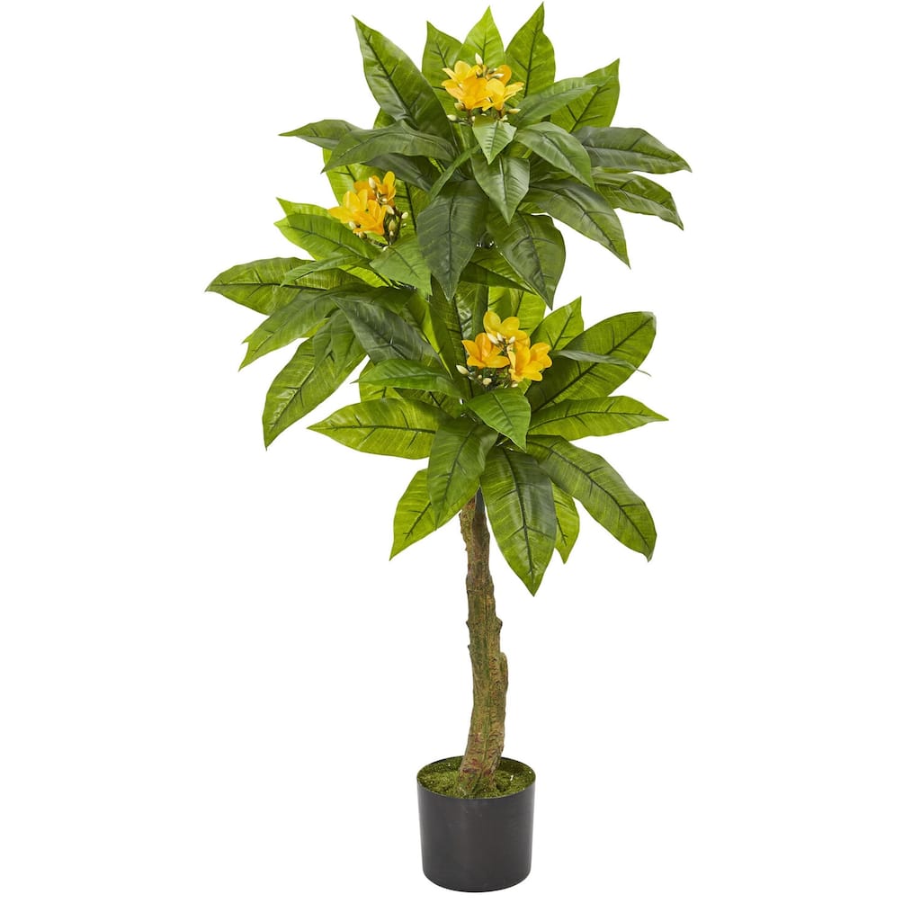 Artificial Plumeria Tree 4Ft - Indoor Outdoor UV Resistant Decorative Plant - Green - 41-50 Inches