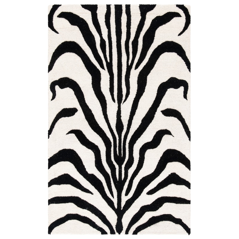 SAFAVIEH Handmade Cambridge Rikey Animal Print Wool Rug - 3' x 5' - Ivory/Black