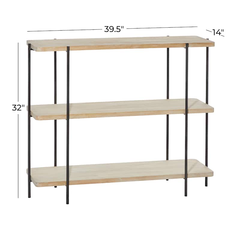 Wood Rounded Rectangular 2 Shelf Console Table with Slim Black Metal Legs - Beige - Roche River Decor - 14"W x 40"L x 32"H