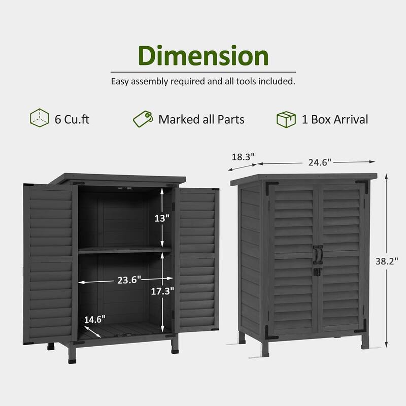 MCombo Small Outdoor Storage Cabinet Shed with Double Doors (24.6" x 18.3" x 38.2"), Wooden 0985