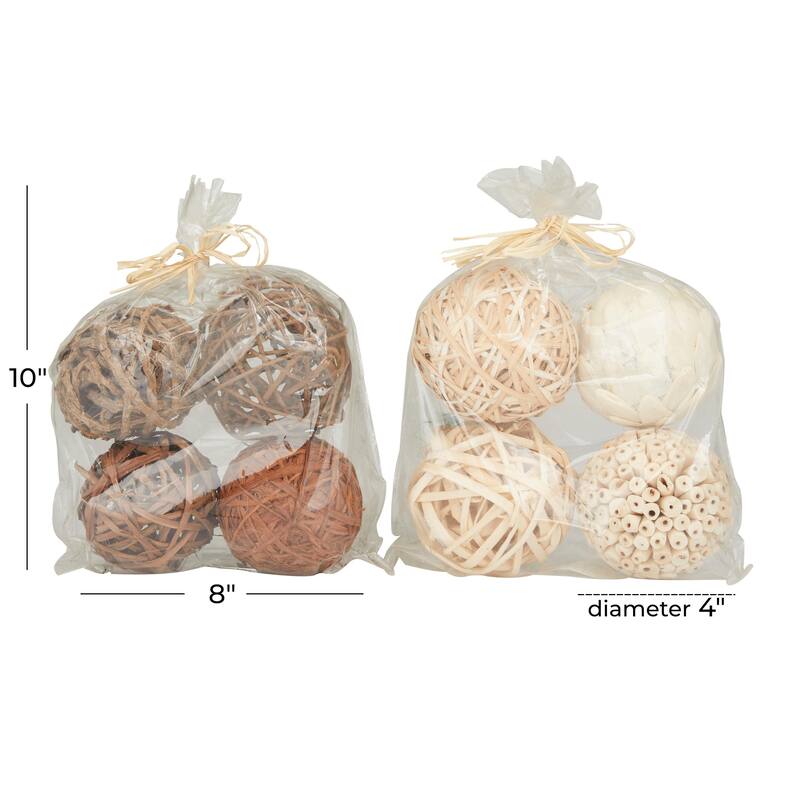 Brown Dried Plant Handmade Orbs & Vase Filler with Varying Designs (Set of 2)