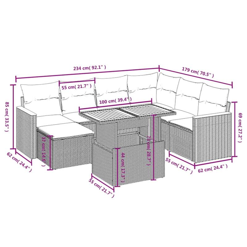vidaXL Patio Sofa Set with Cushions Outdoor Furniture 8 Piece Poly Rattan - 24.4 x 24.4 x 27.2