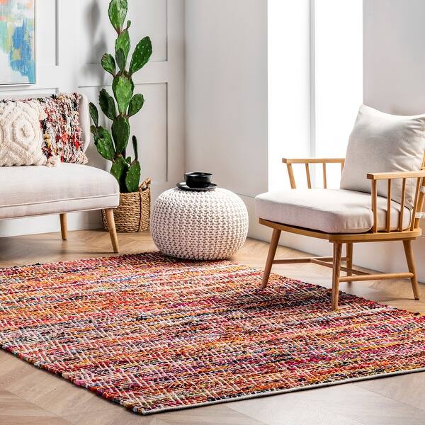 slide 2 of 44, Nuloom Boho Handmade Flatweave Chevron Cotton Rug 3' x 5' - Magenta