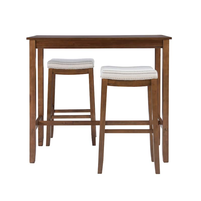3-Piece Bar Table and Stool Set- 47.25" - Beige and Brown