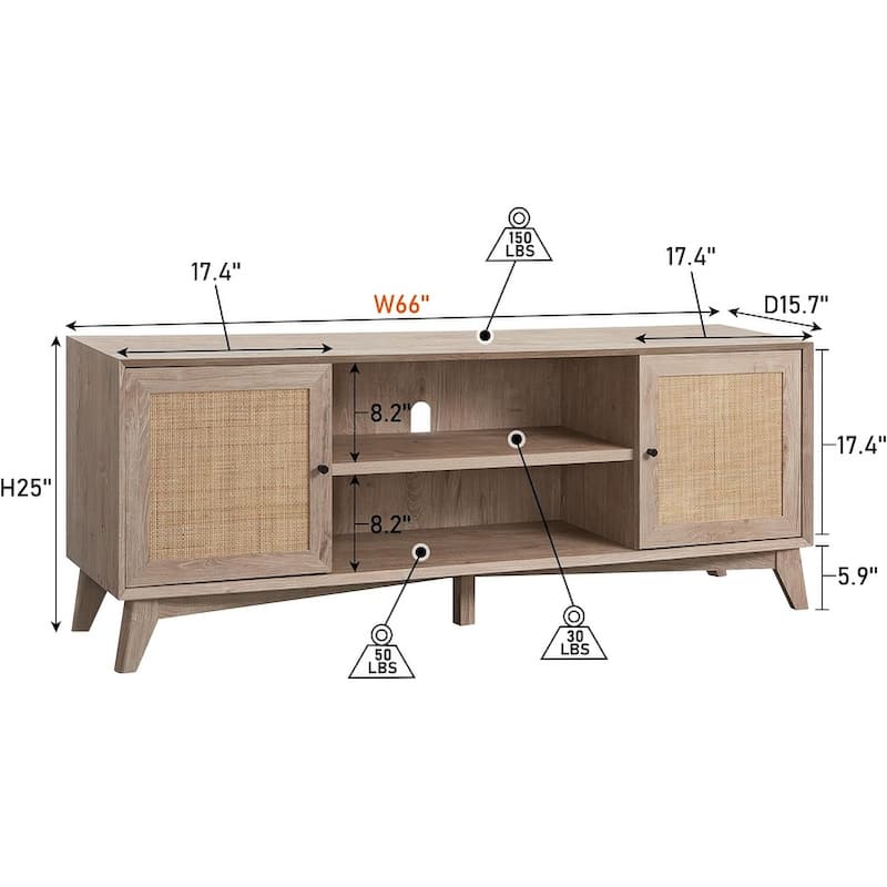 Mid-Century Modern Rattan TV Stand for 75'' TV, Entertainment Center
