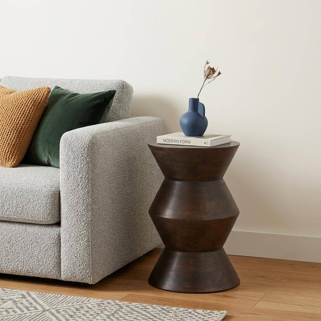 HomeRoots 18" Dark Brown Solid Wood Round Block End Table - 12.00 in. x 17.50 in. x 12.00 in.