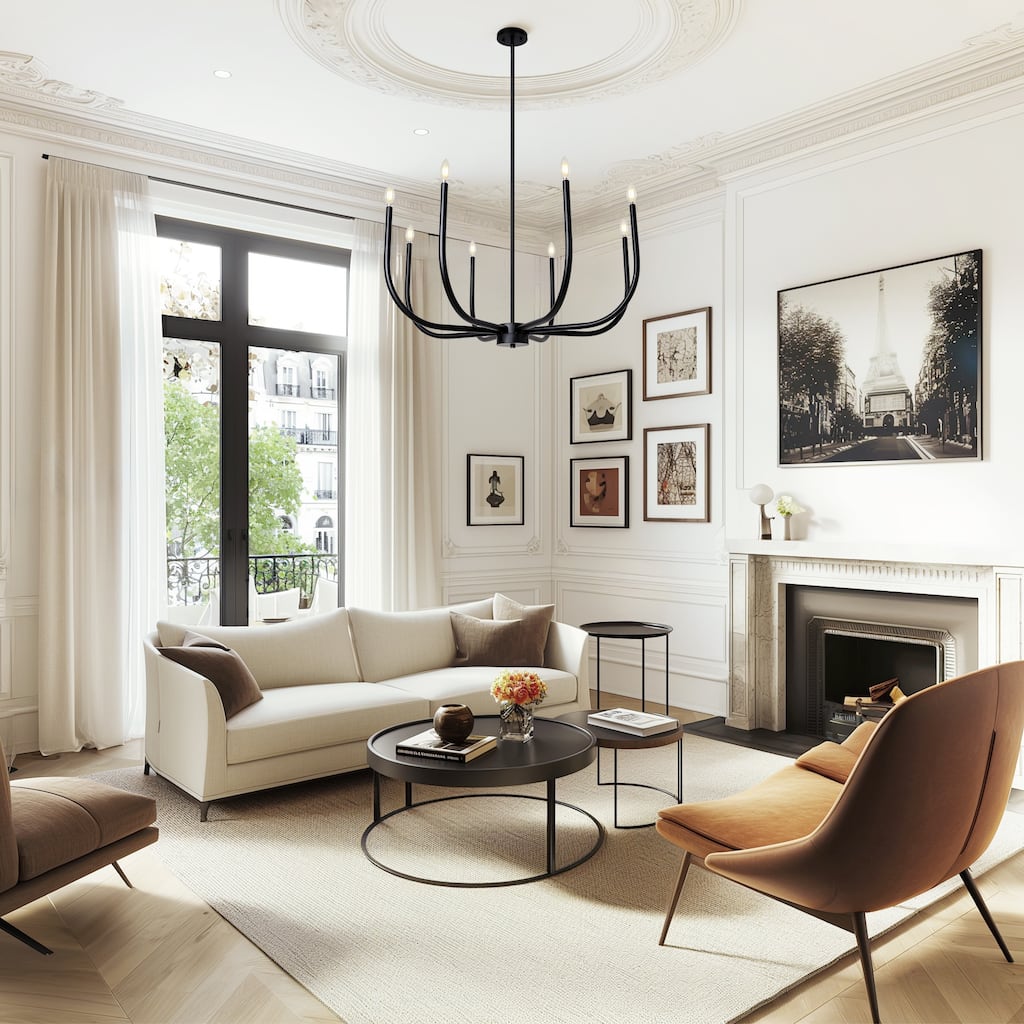 Modern Black 8-Light Classic Chandelier Transitional Candle Light for Dining Living Room - D 40.1" x H 19"