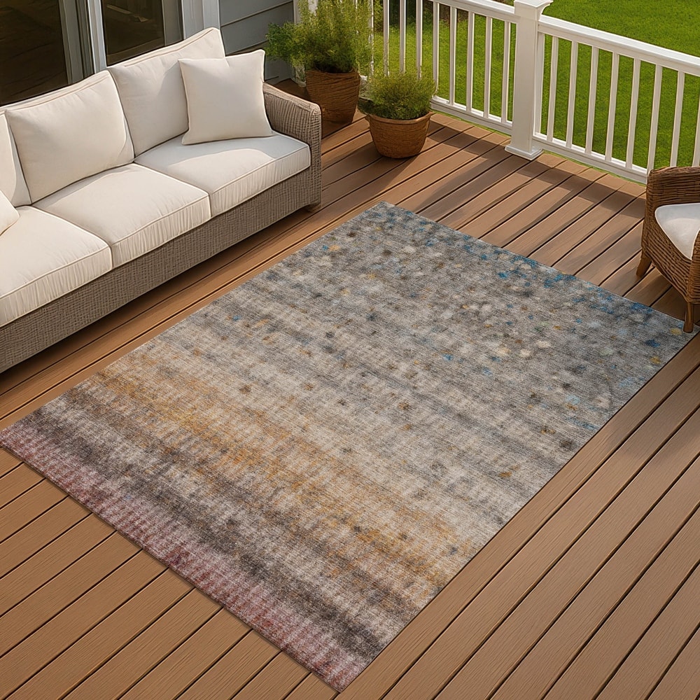 Machine Washable Indoor/ Outdoor Ombre Stripes Chantille Rug