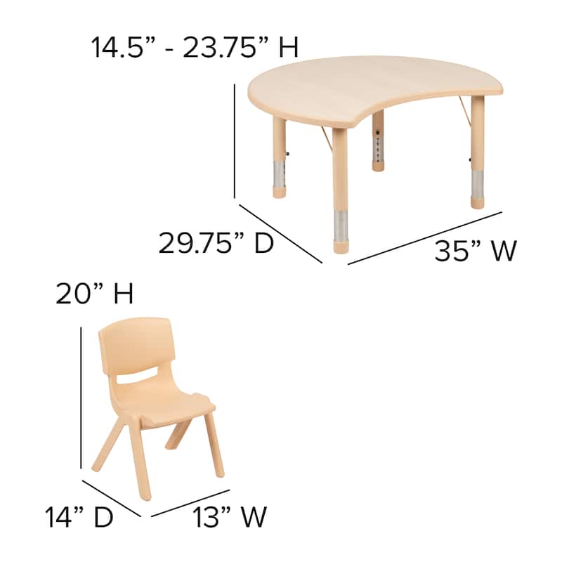 25.125"W x 35.5"L Crescent Plastic Adjustable Kids Table Set - 4 Chairs