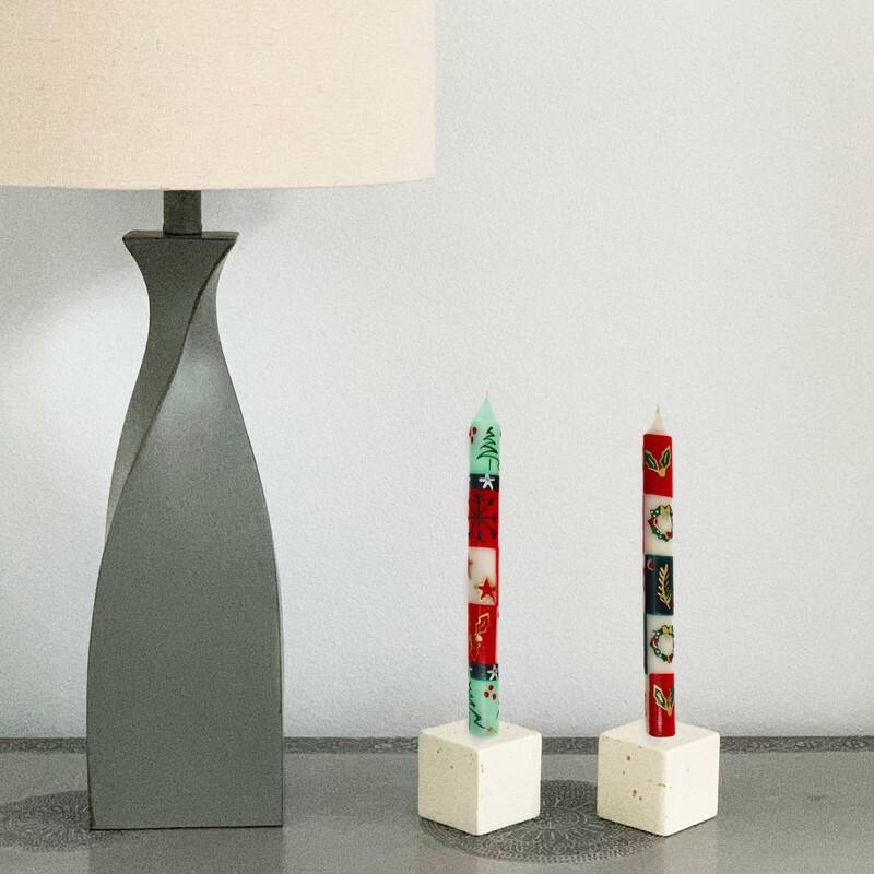 Christmas Handmade Boxed Taper Dinner Candle Ukhisimusi Design, Set of 3, (South Africa)