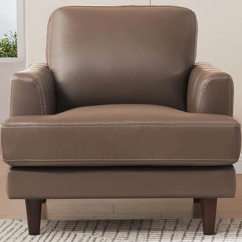 Ivy Living Cassia Top Grain Leather Chair With Feather, Memory Foam and Springs - Granite Brown