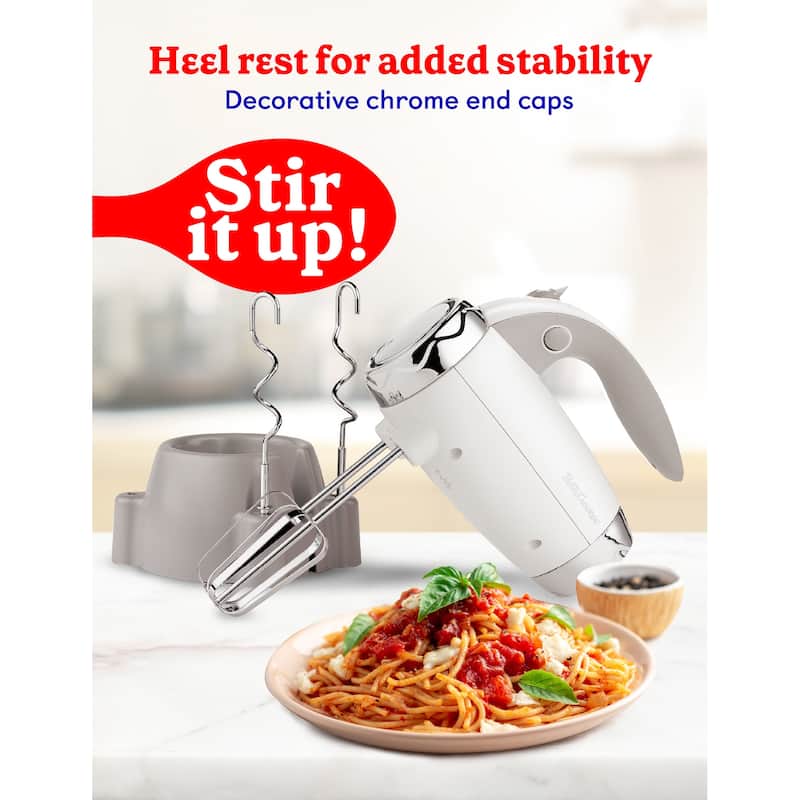 BETTY CROCKER Hand Mixer with Stand, White