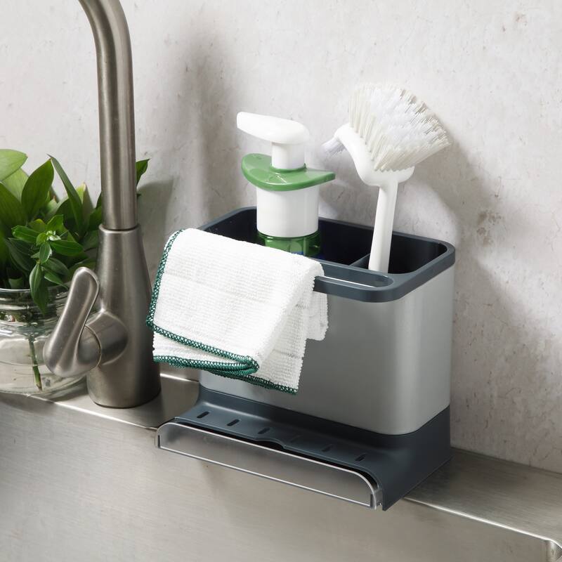 Gibson Home Ledgebrook Sink Caddy - Kitchen Organizer with Metal Panel, Sponge Holder, and Drain Board for Countertop Storage.