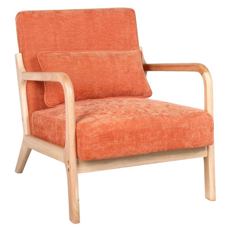 Mid Century Modern Armchair, Accent Chair with Solid Wood Frame and Detachable Lumbar Pillow for Living Room