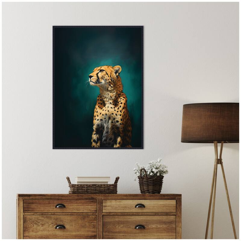Kate and Laurel Twilight Teal Leopard by The Creative Bunch Studio Framed Canvas Wall Art Print