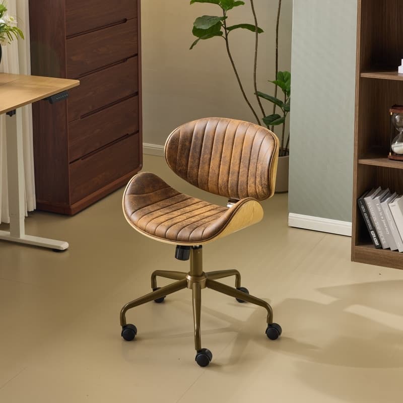 PU Curved Office Chair With Antique Bronze Base