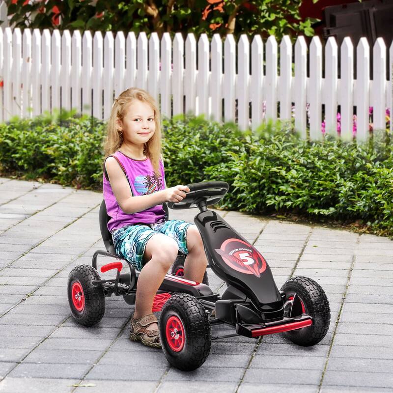 Pedal Go Kart for Kids 5-12 Years, Ergonomic Seat, Suspension System & Handbrake, Rubber Wheels