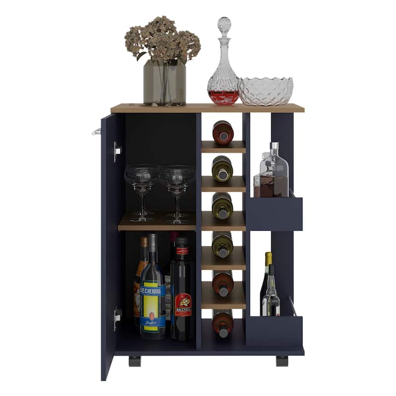 FM Furniture Tennessee Bar Cart, One Cabinet With Division,Black