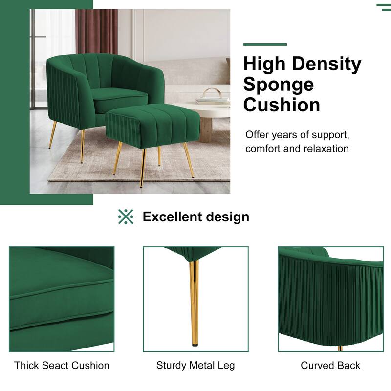 Velvet Armchair with Ottoman Set Accent Living Room Chair