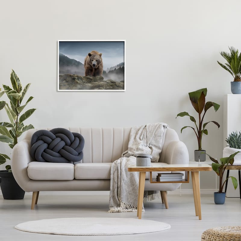 Stupell Roaring Brown Grizzly Bear Rocky Mountain Top View Framed Wall Art, Design by Kelley Parker